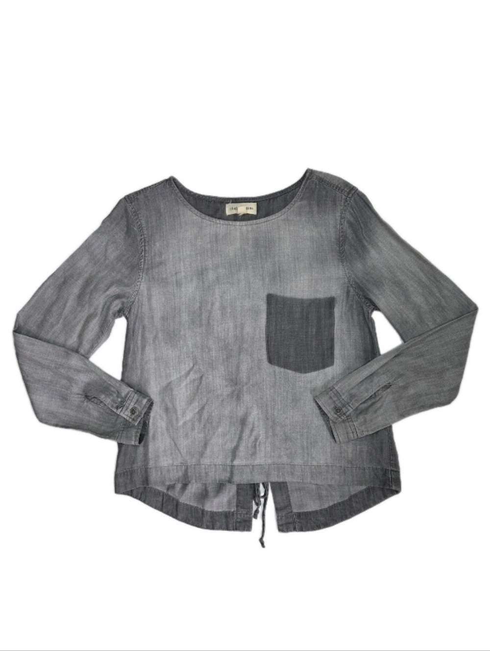 Cloth and Stone Chambray Long Sleeve Lace Back Top Size XS Stone Wash Gray